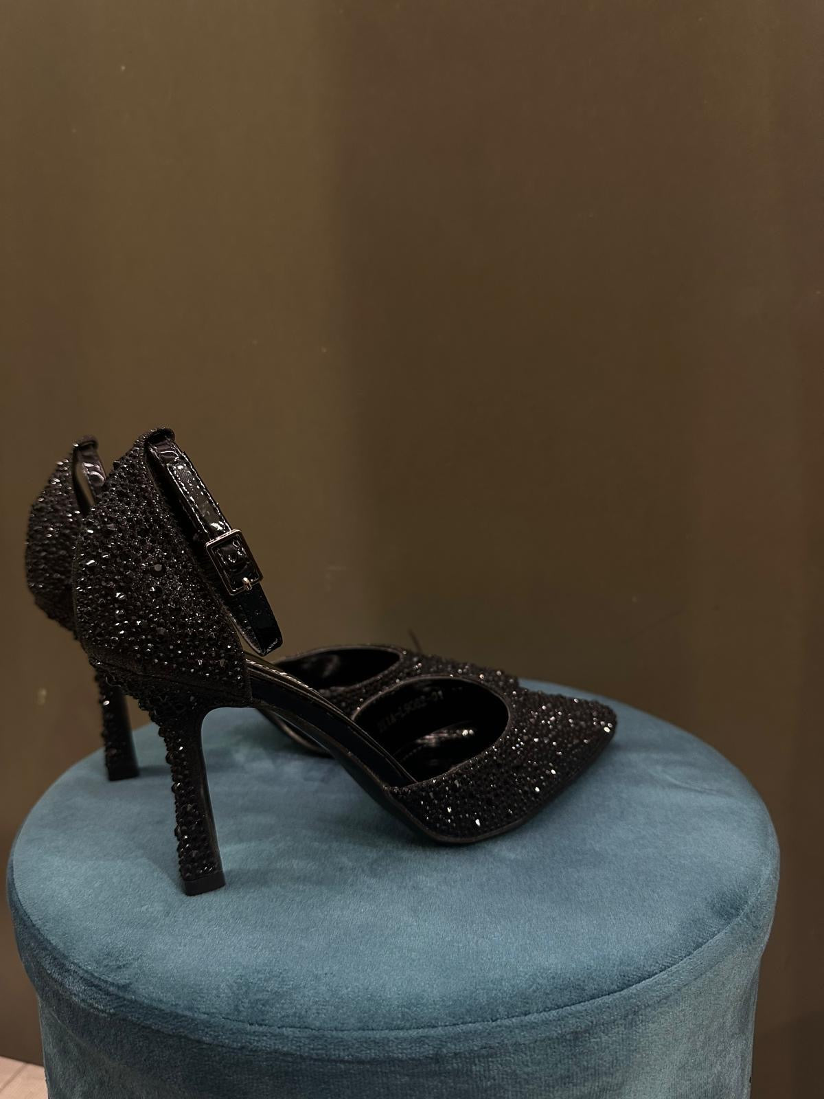 tacco con cinturino total strass nero