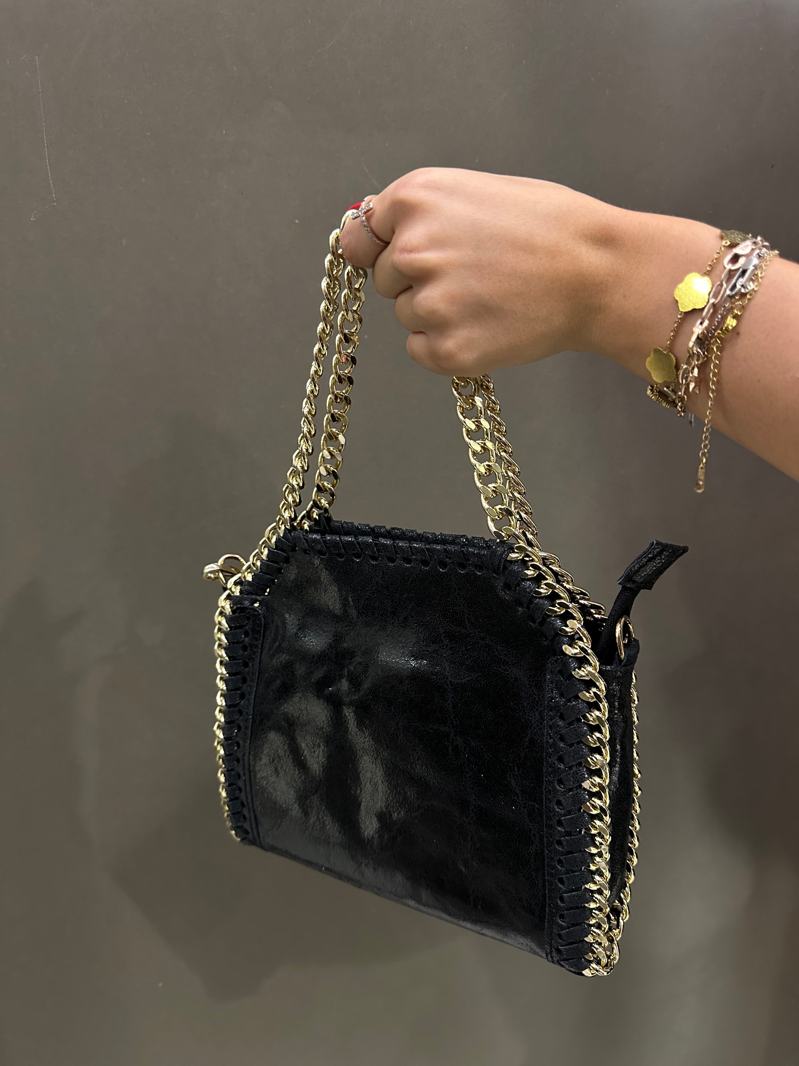 borsa stella vera pelle catena oro