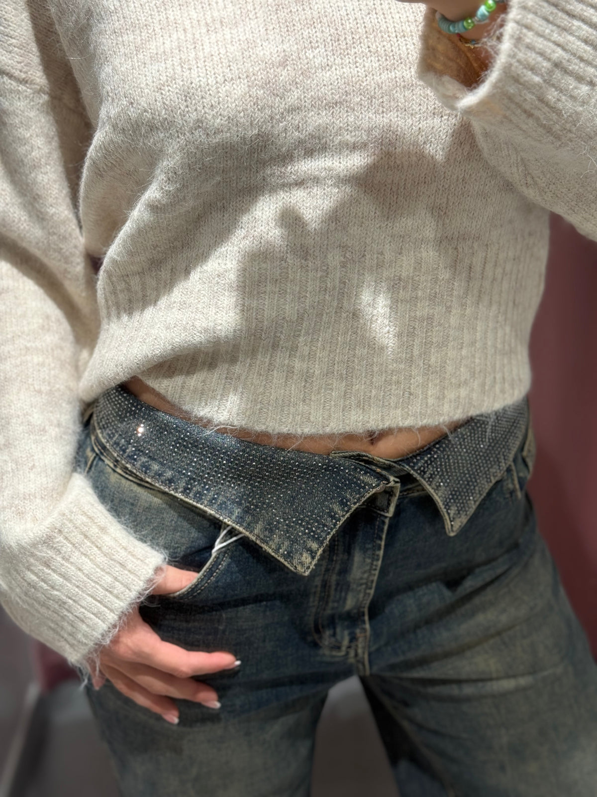 jeans vita reverse brillantini