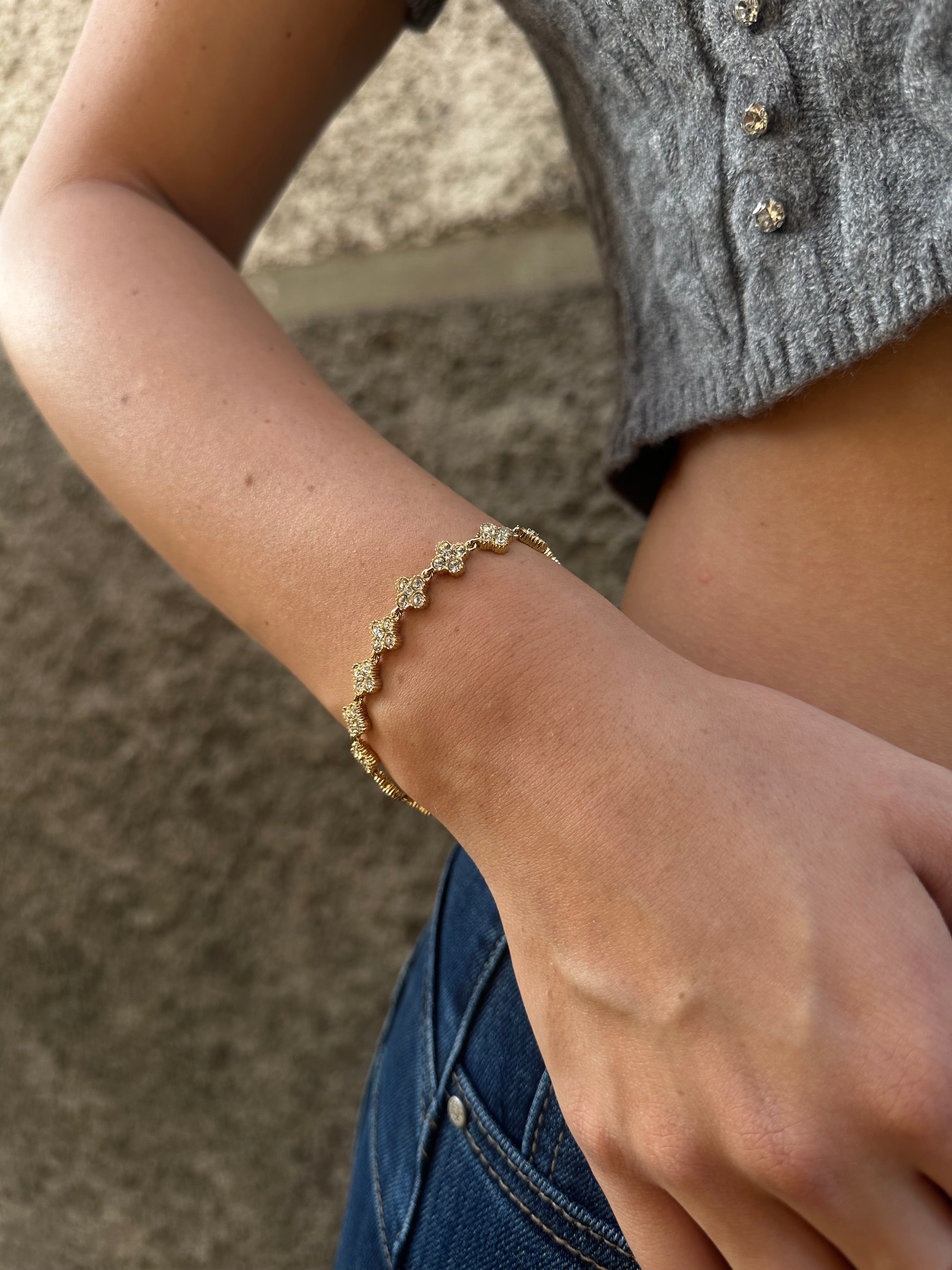 bracciale fiore strass oro