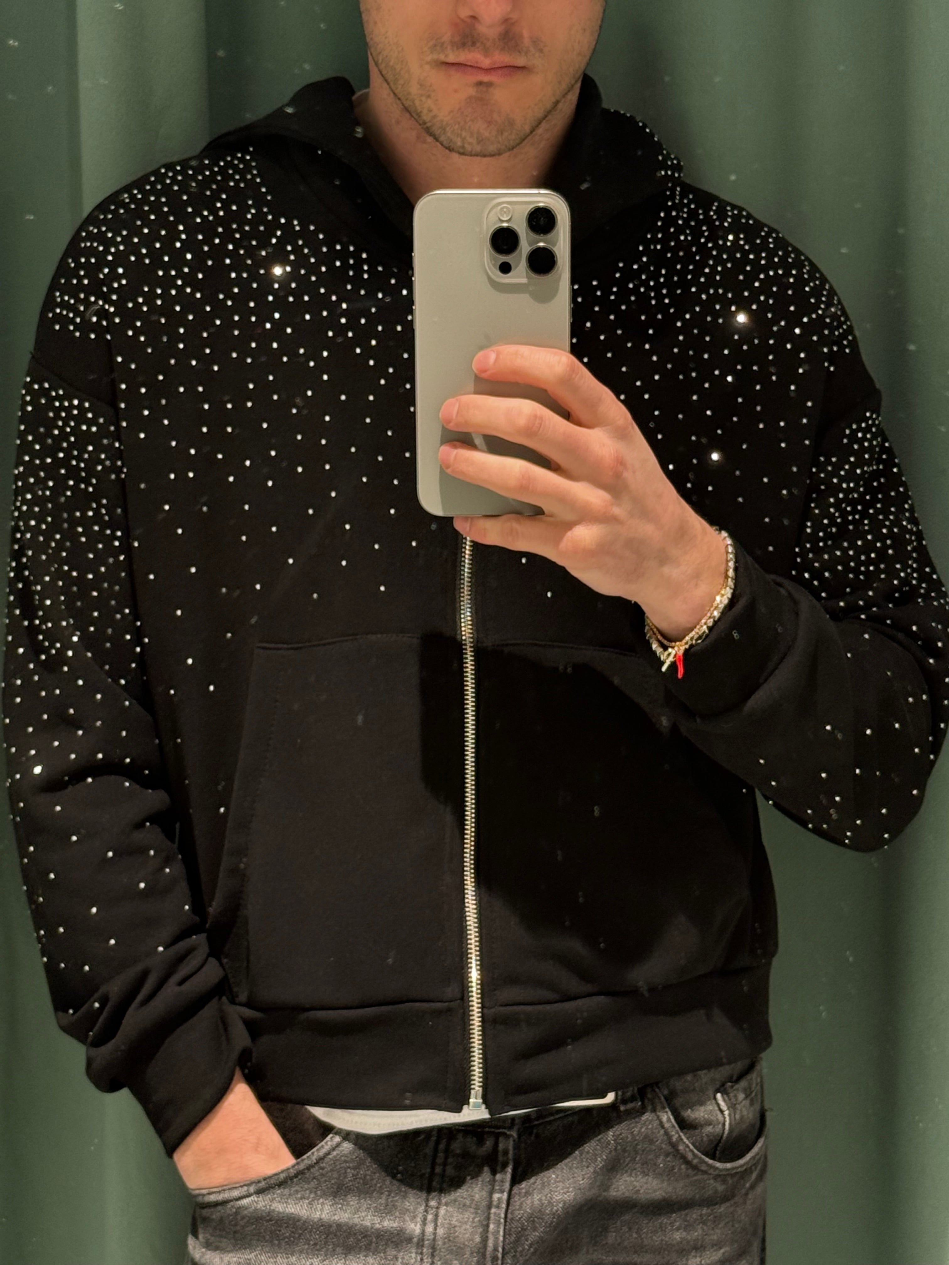 felpa zip strass