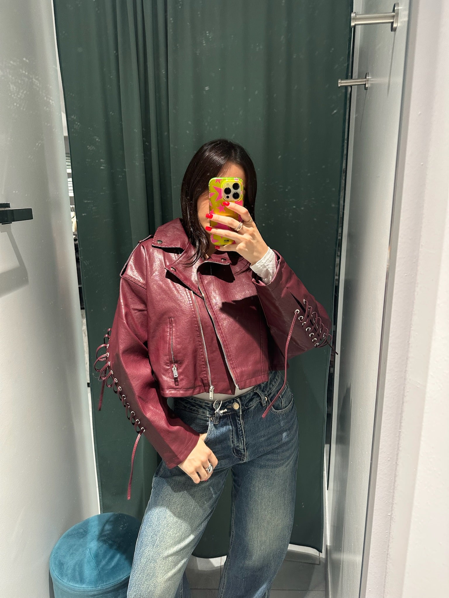 biker crop stringato