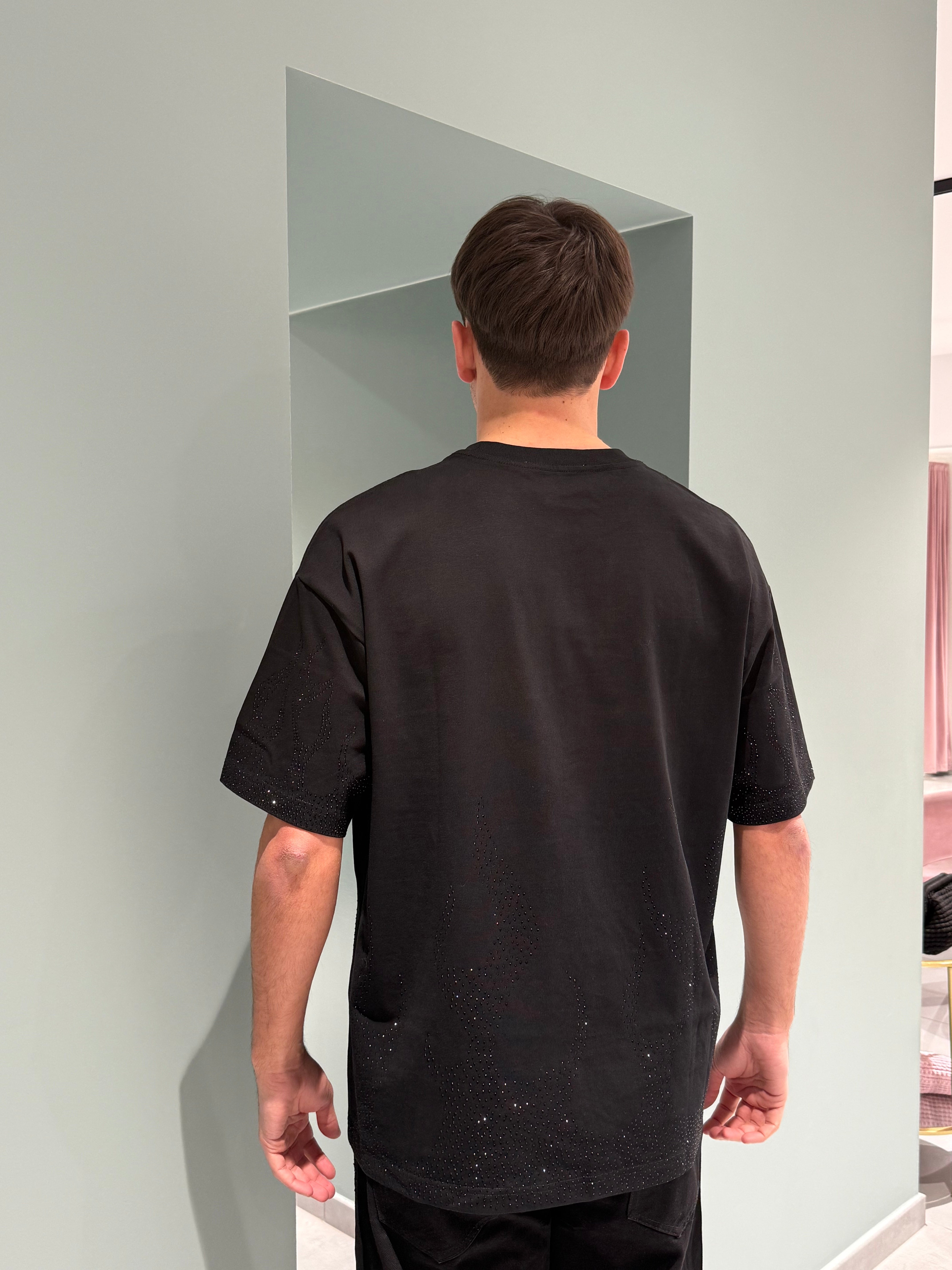 t-shirt sfiammata di strass