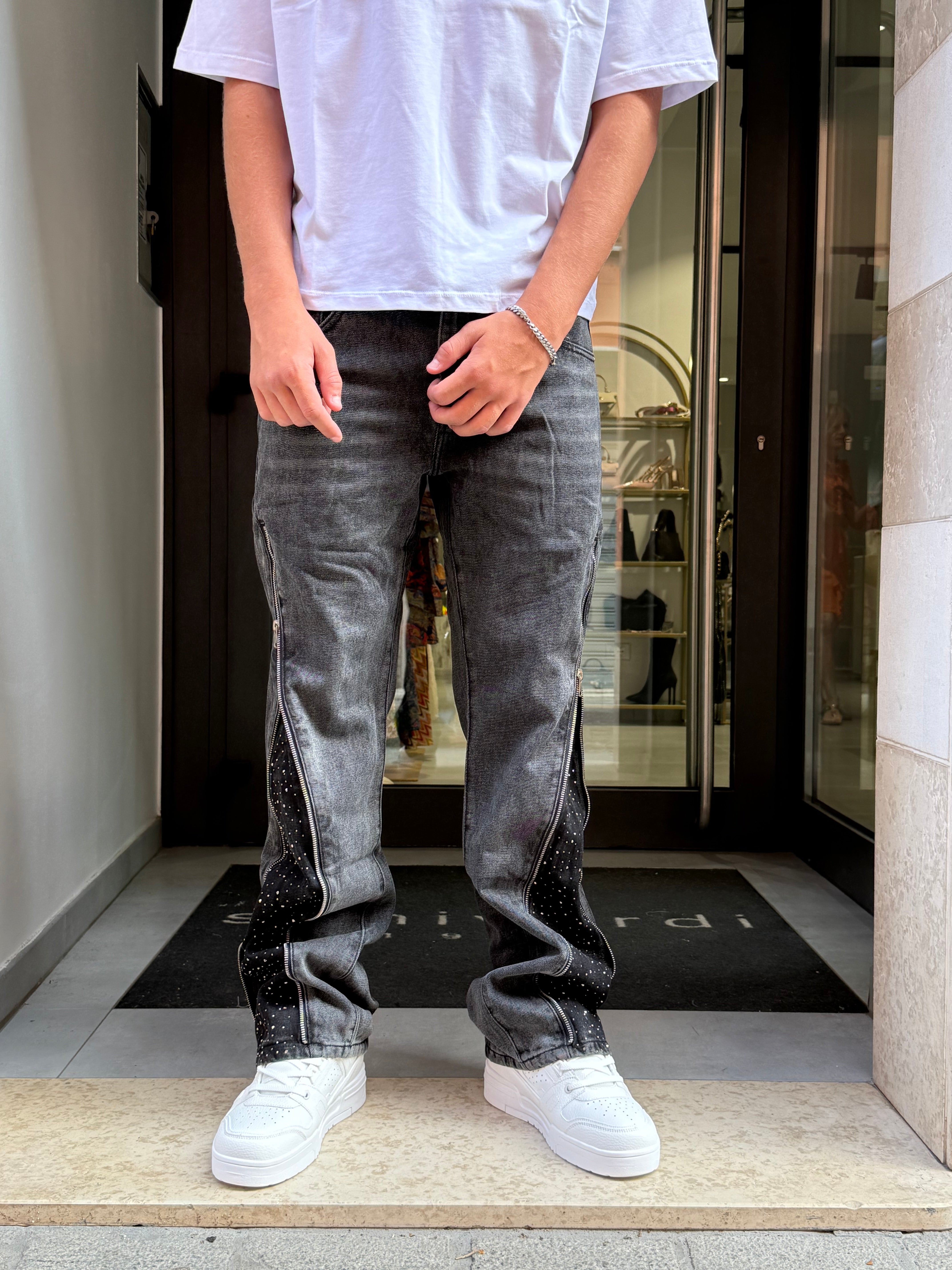 pantaloni zip diamond