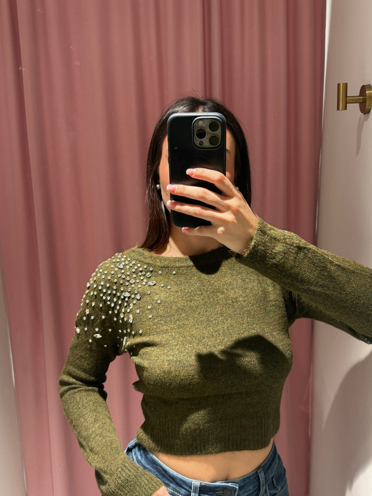 maglione strass spalla