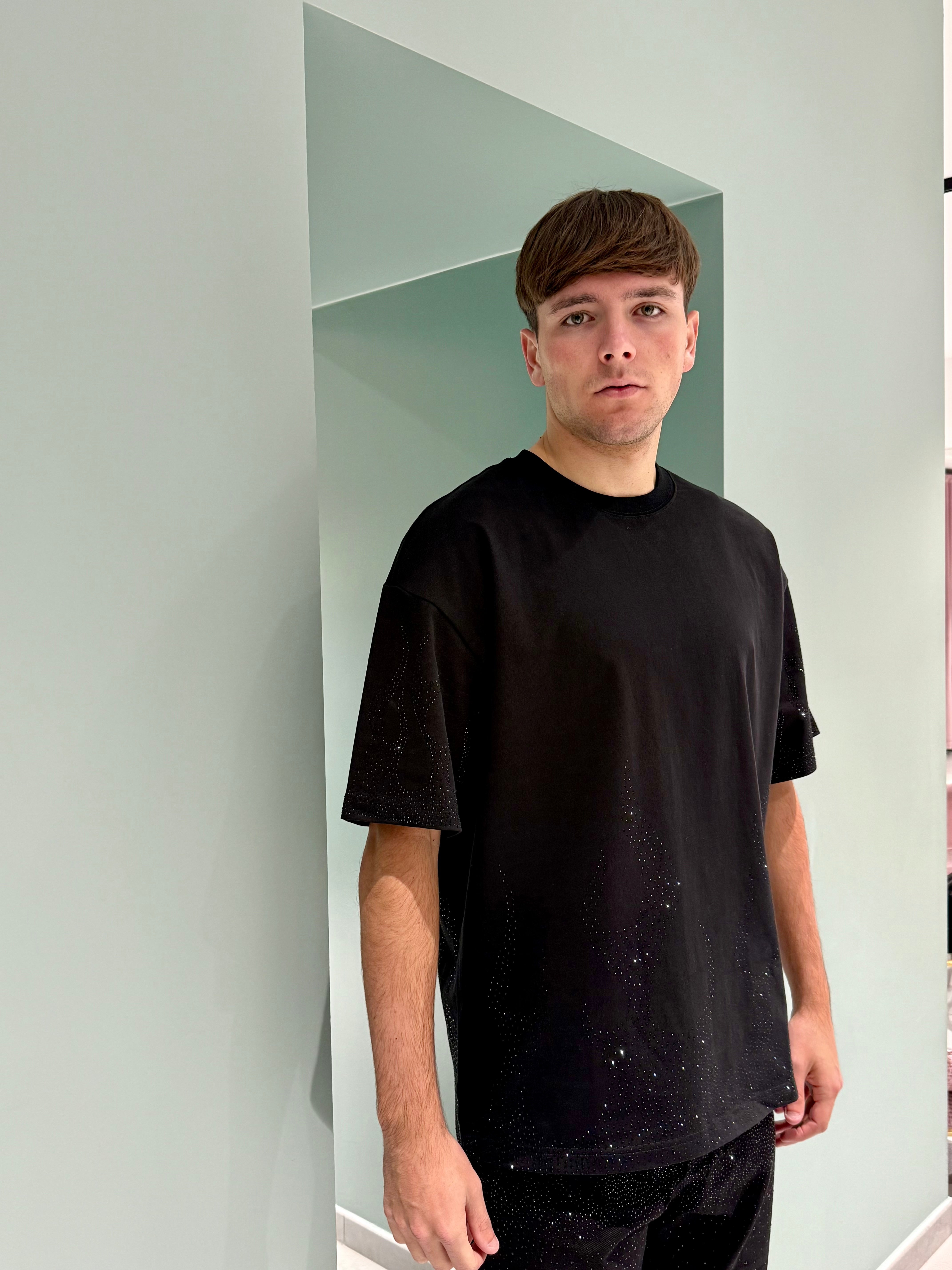 t-shirt sfiammata di strass