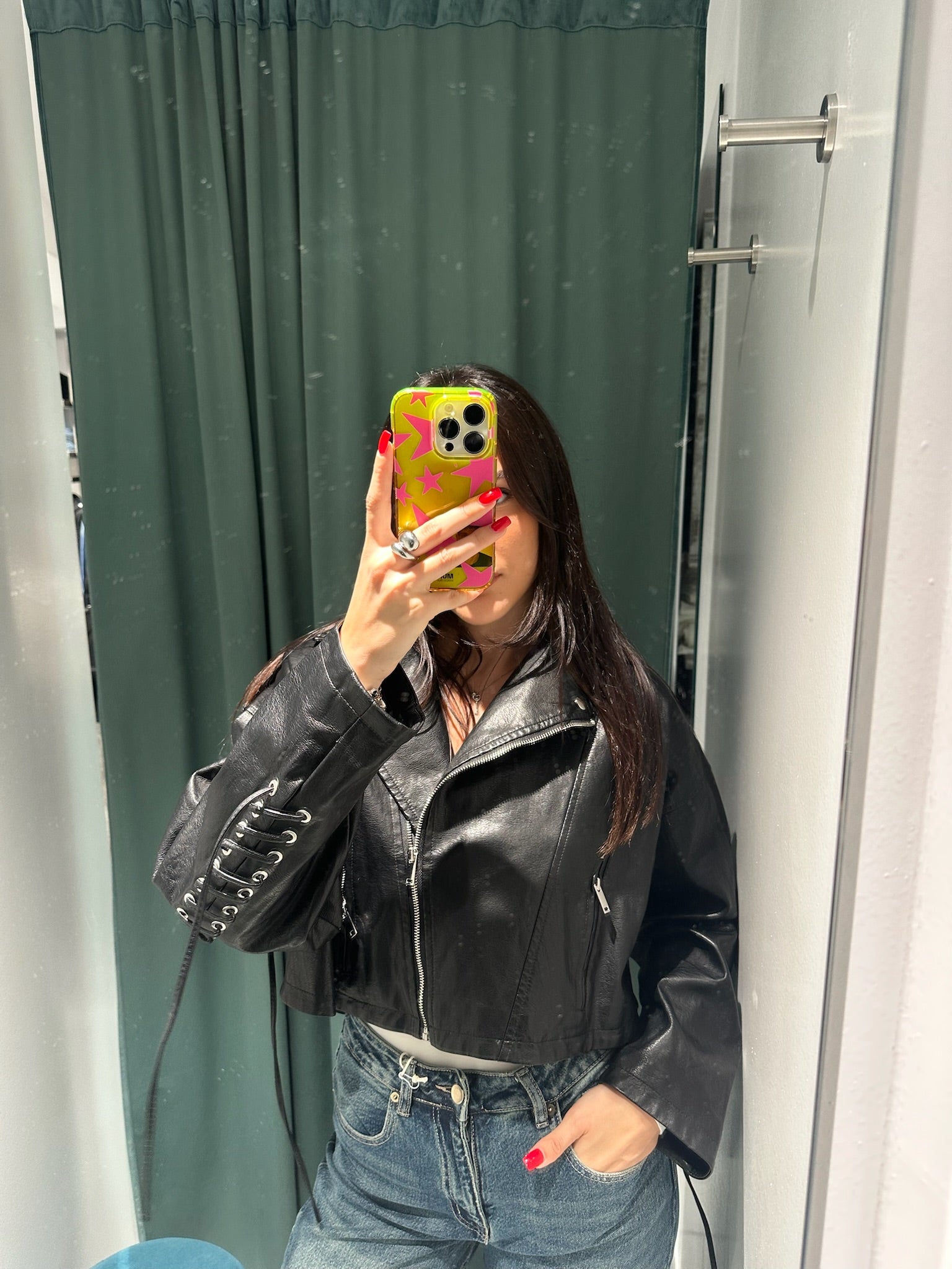 biker crop stringato