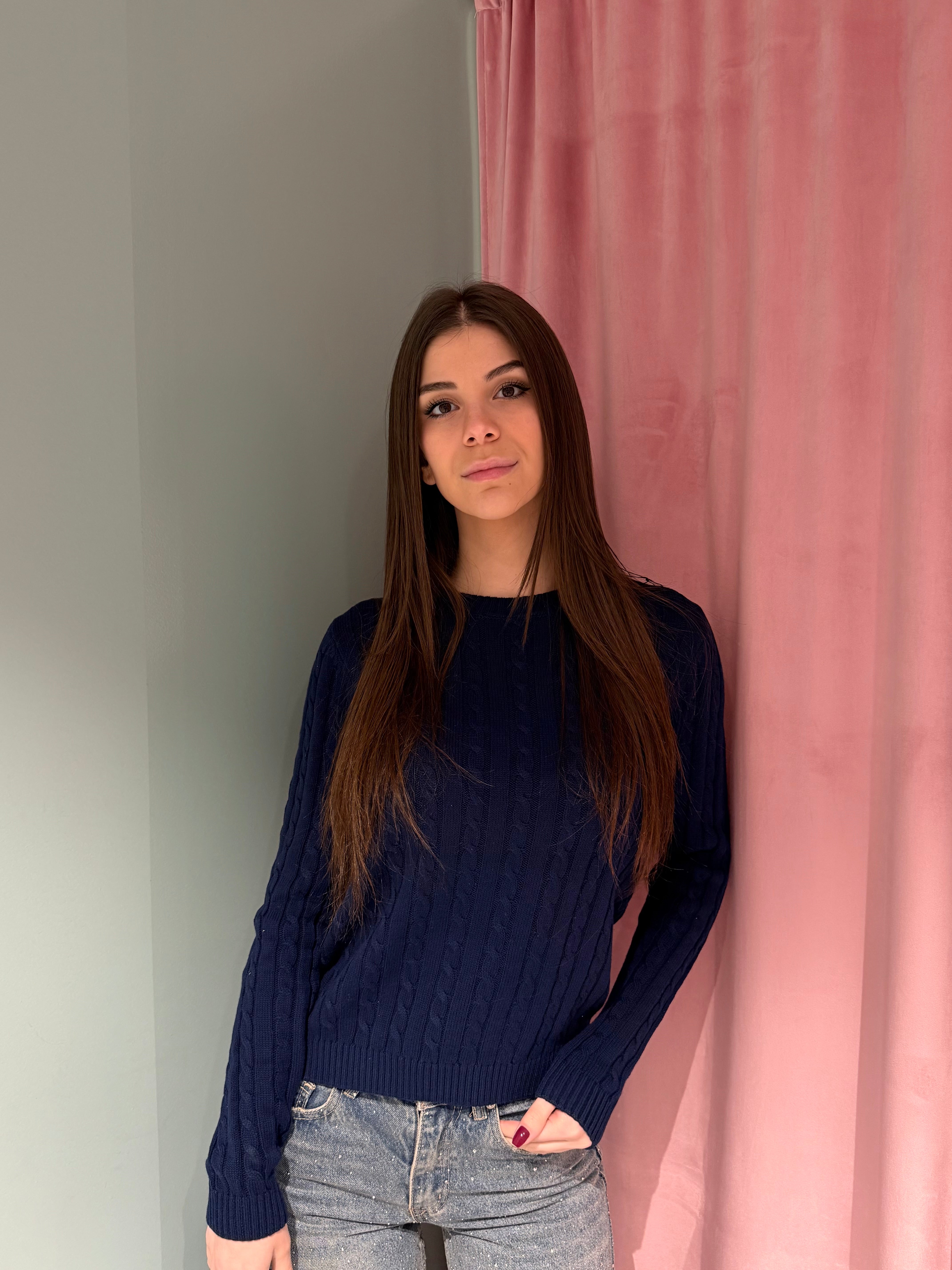 maglione girocollo treccia 5 colori