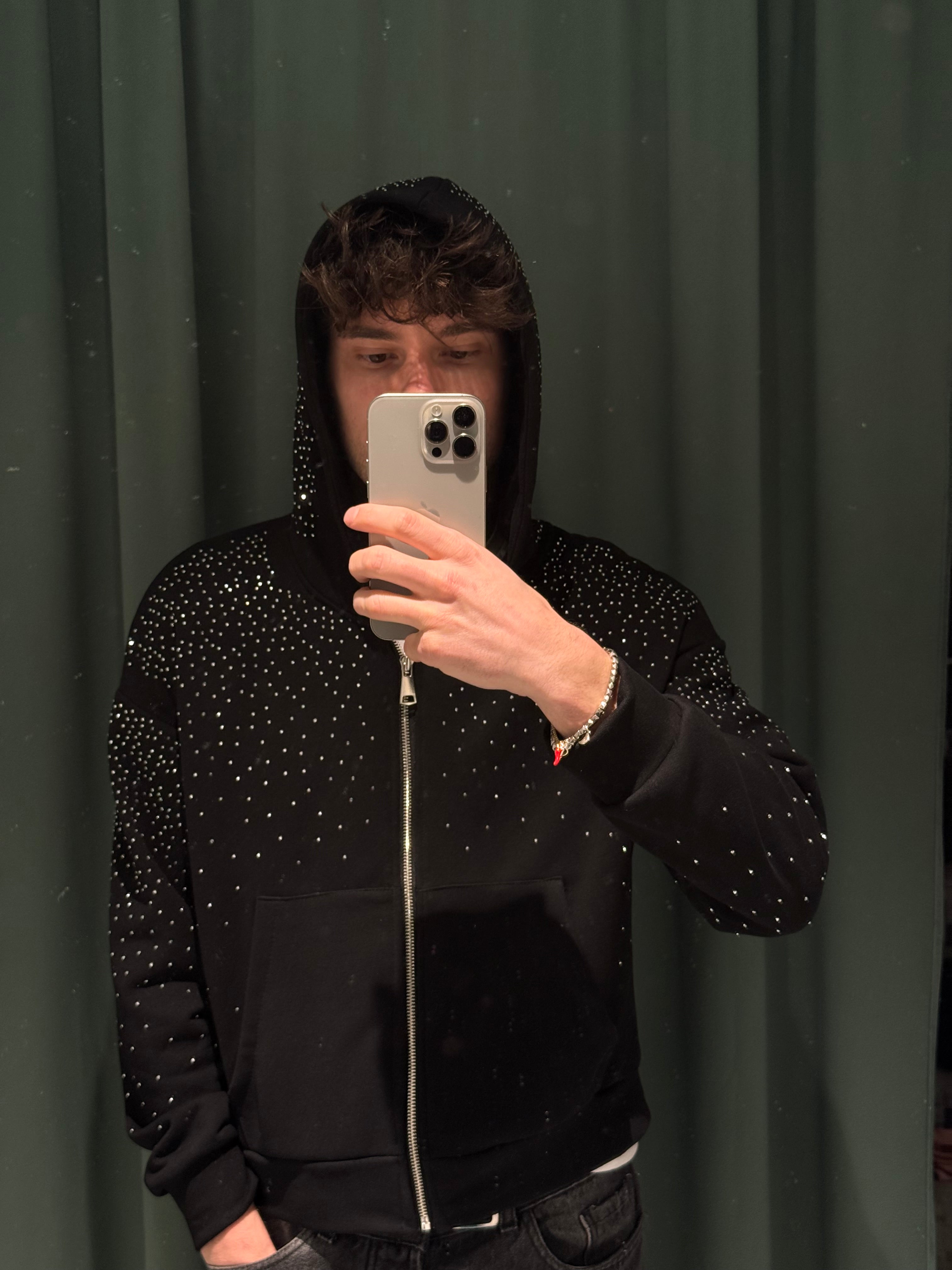 felpa zip strass