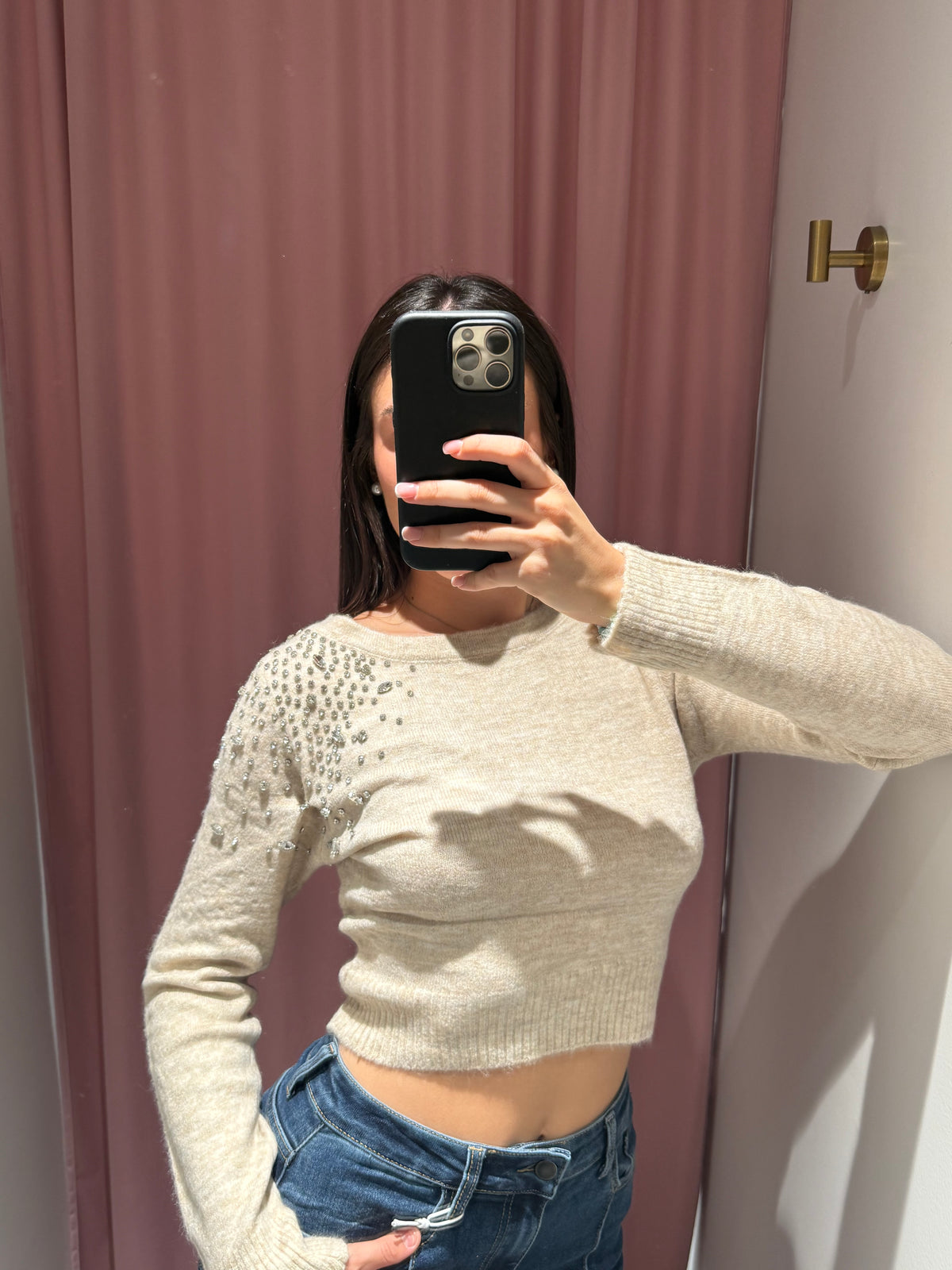 maglione strass spalla