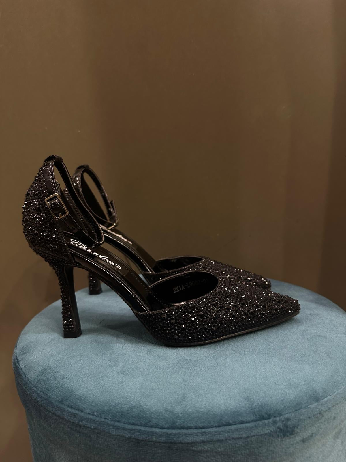 tacco con cinturino total strass nero