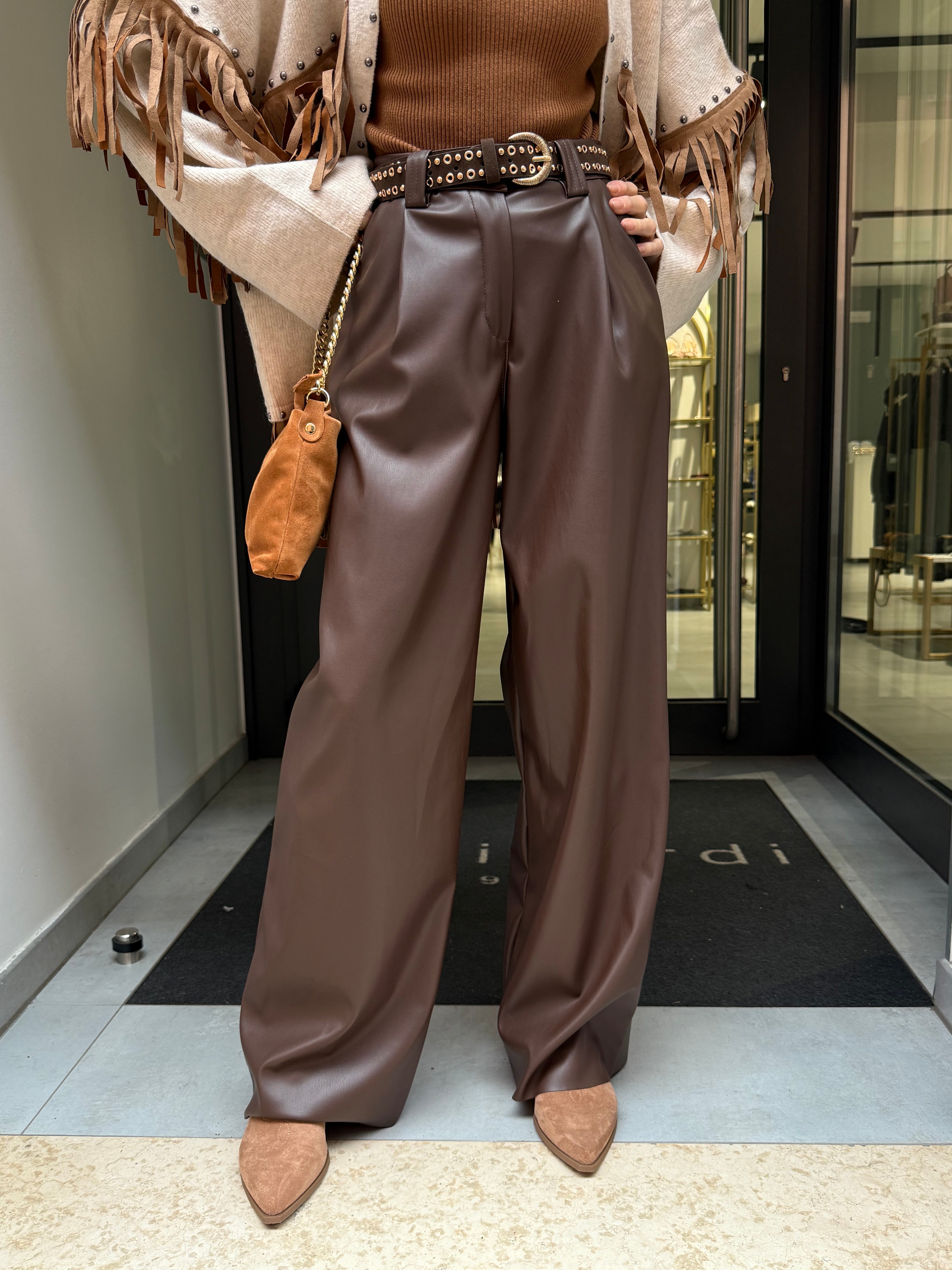 pantalone palazzo ecopelle