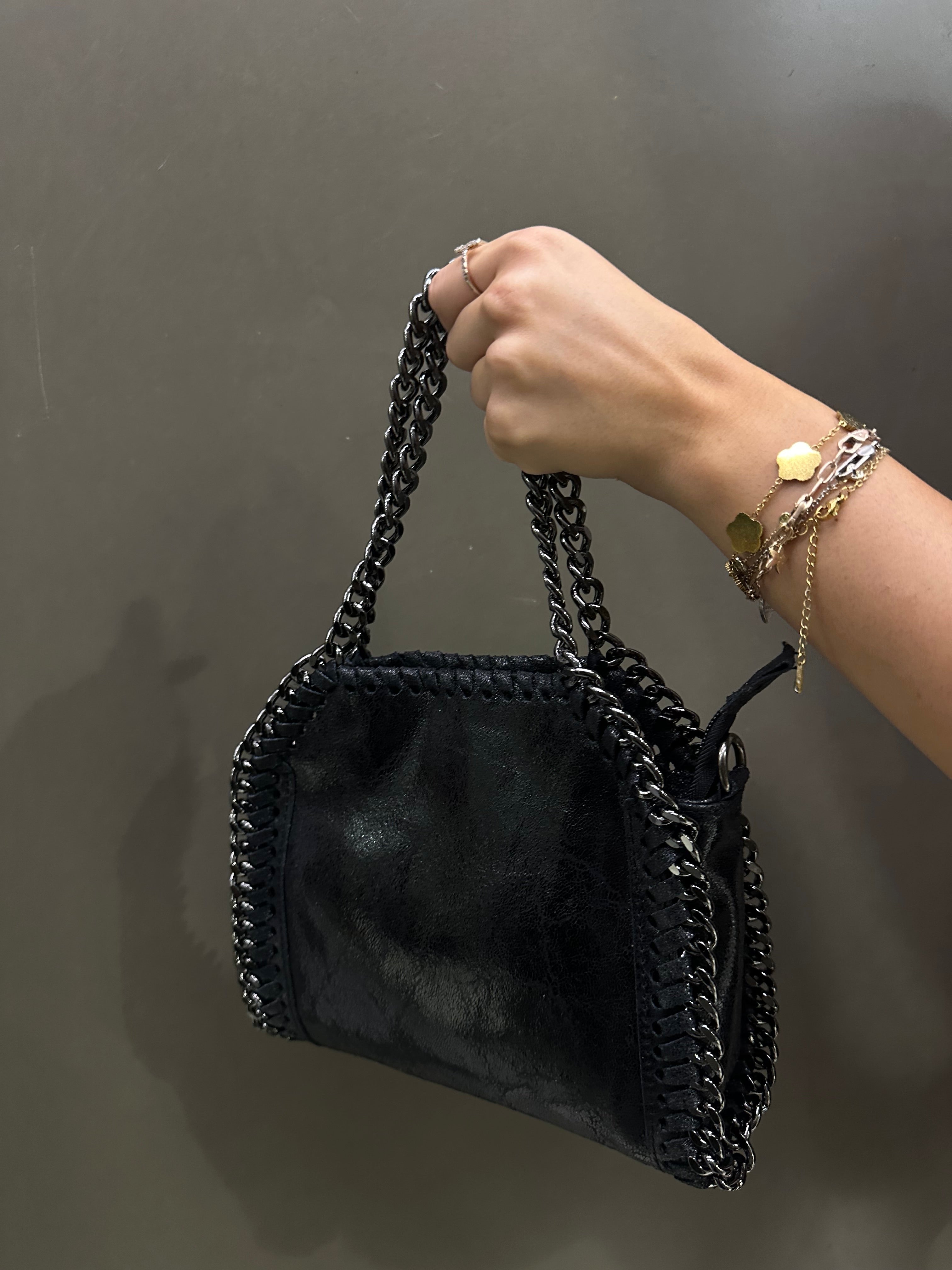 borsa stella vera pelle catena argento