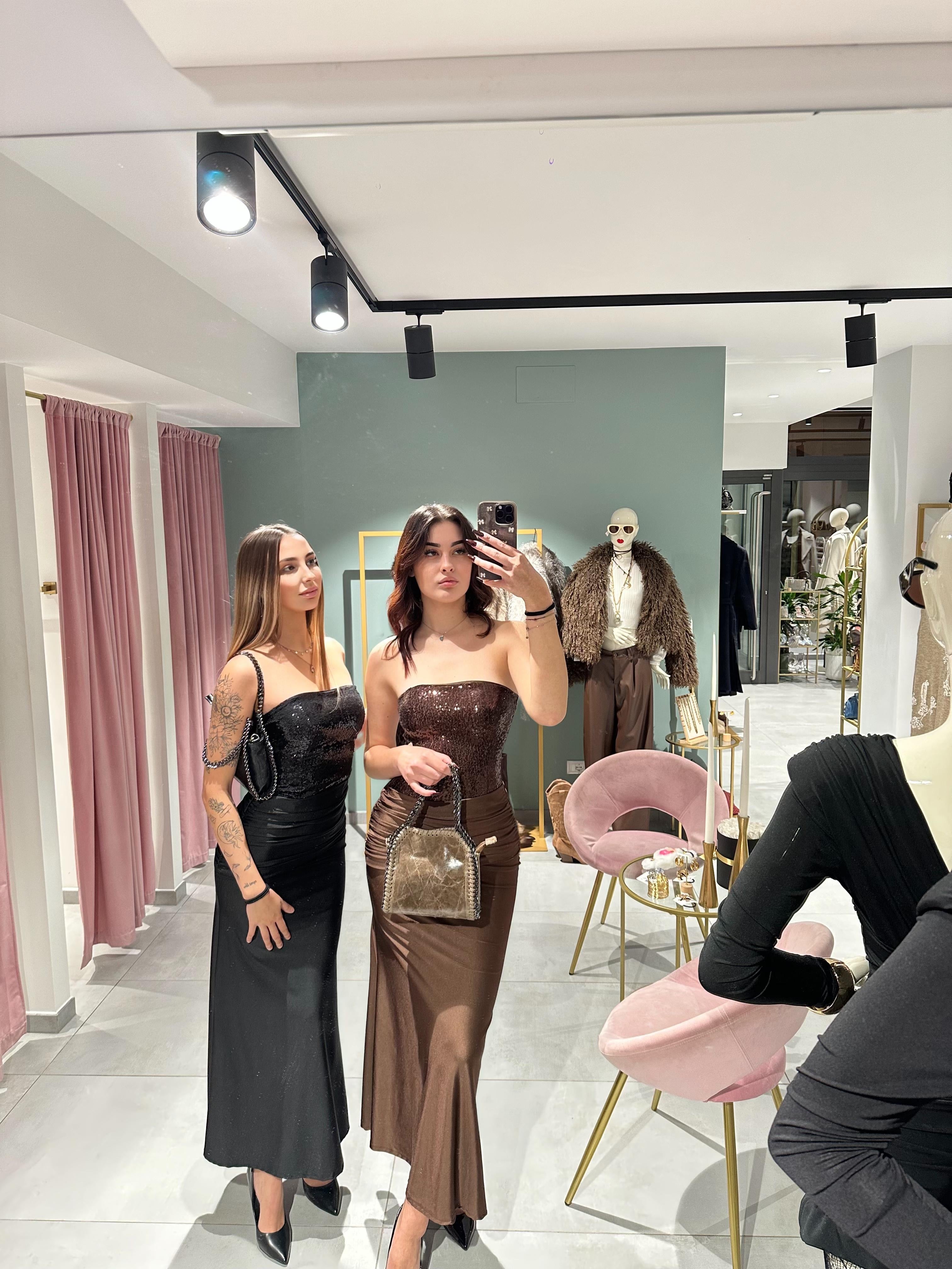 abito paillettes e satin