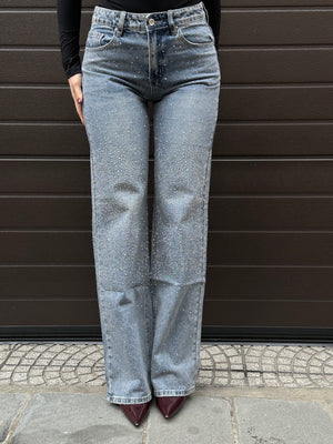 jeans cascata strass