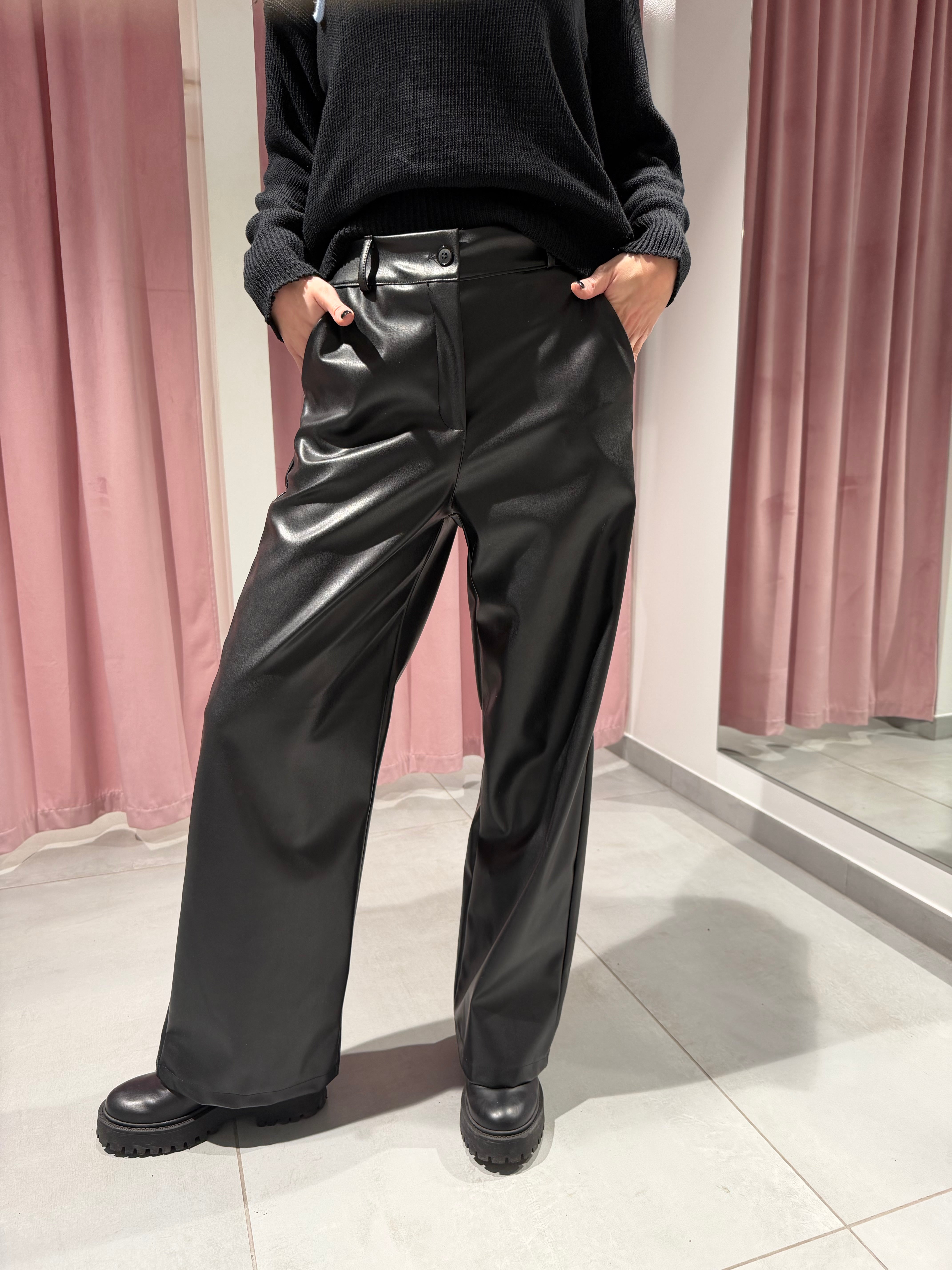 pantalone palazzo ecopelle