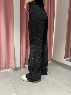 jeans cascata strass black