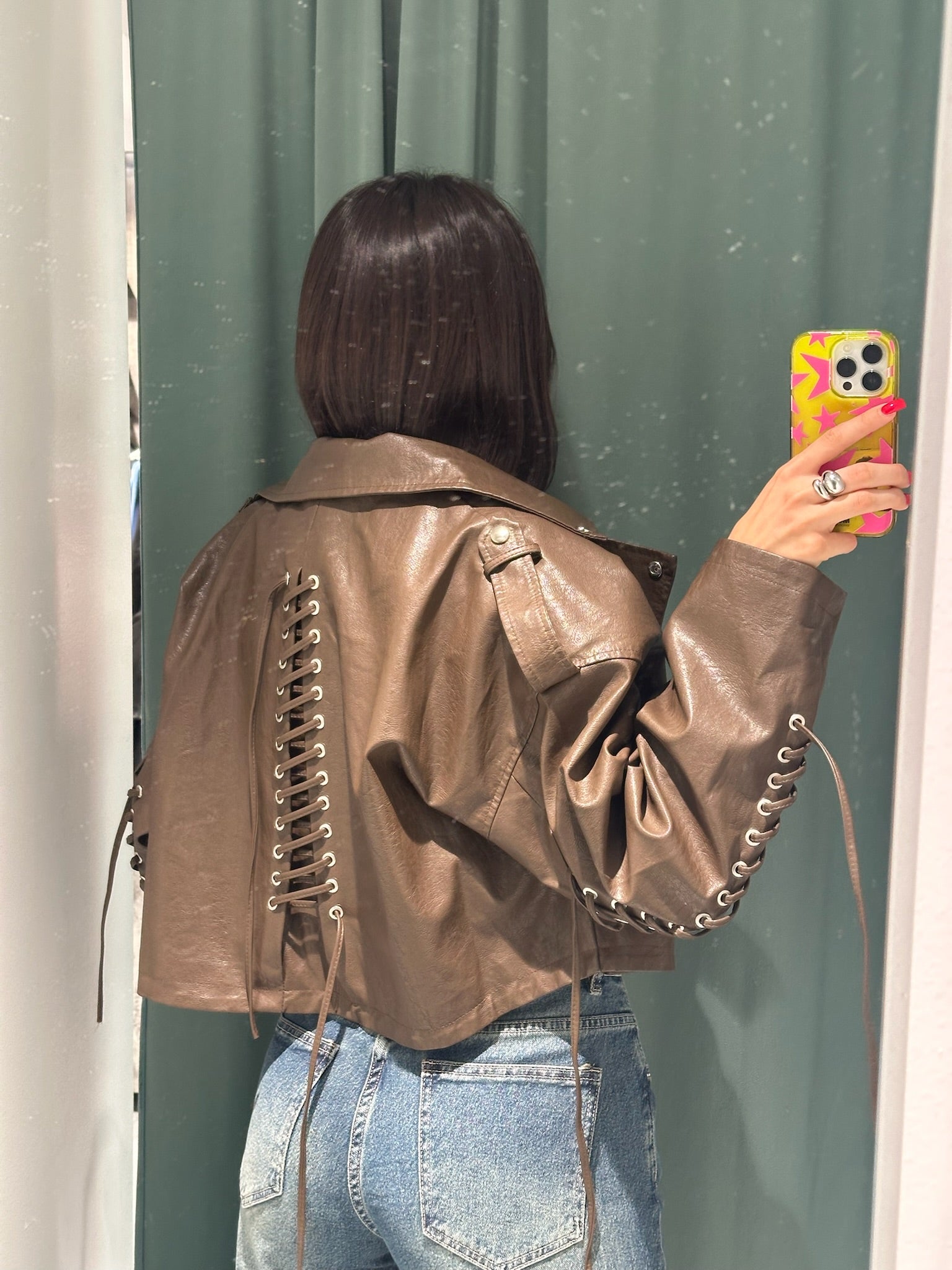 biker crop stringato