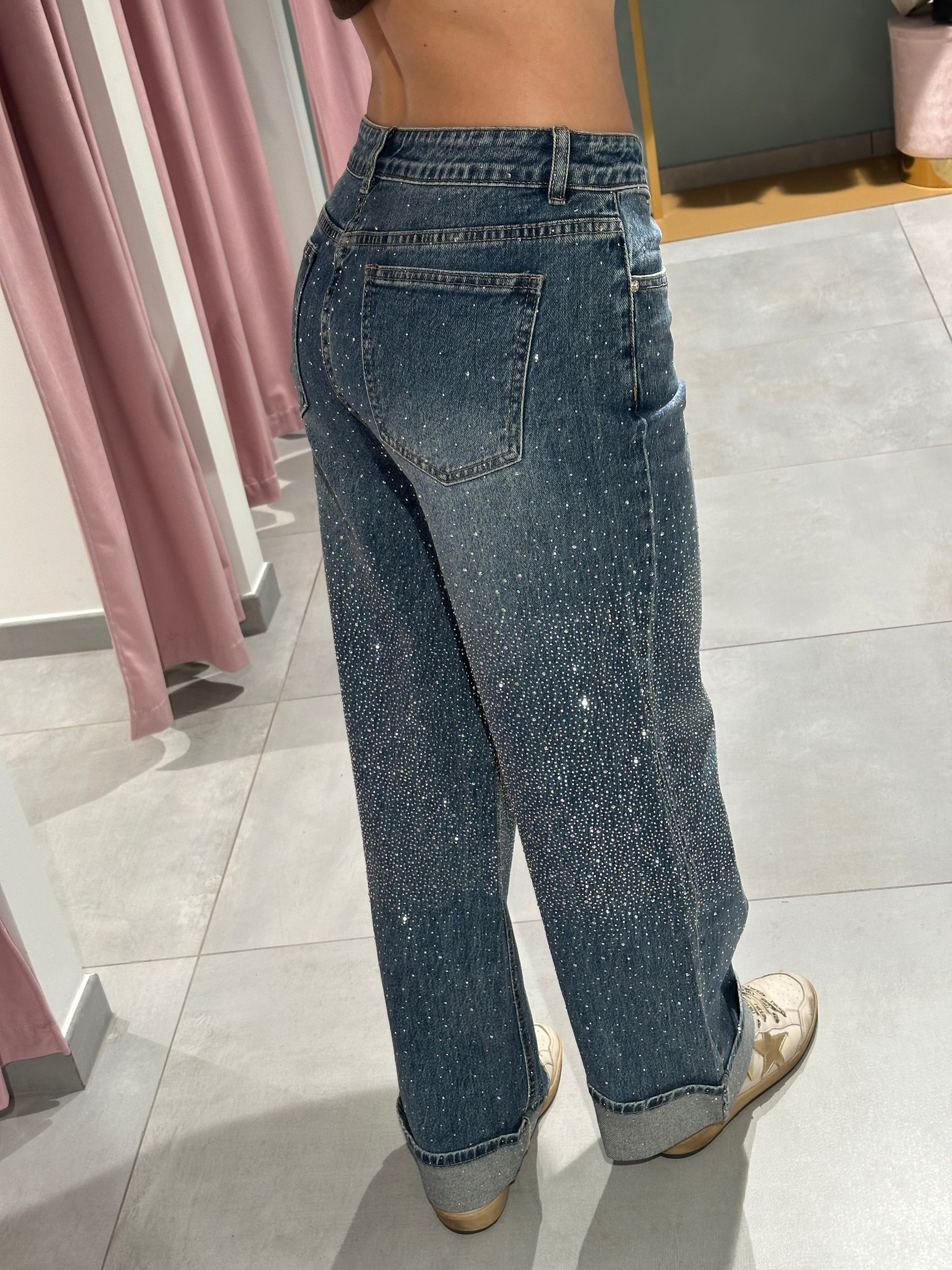 jeans strass e risvolto light