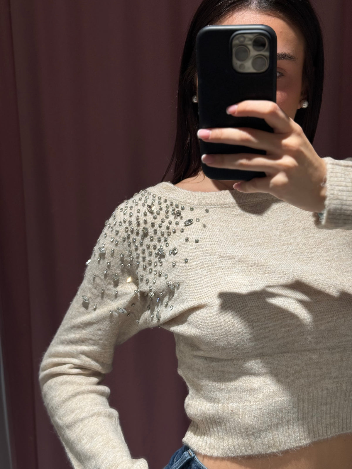 maglione strass spalla