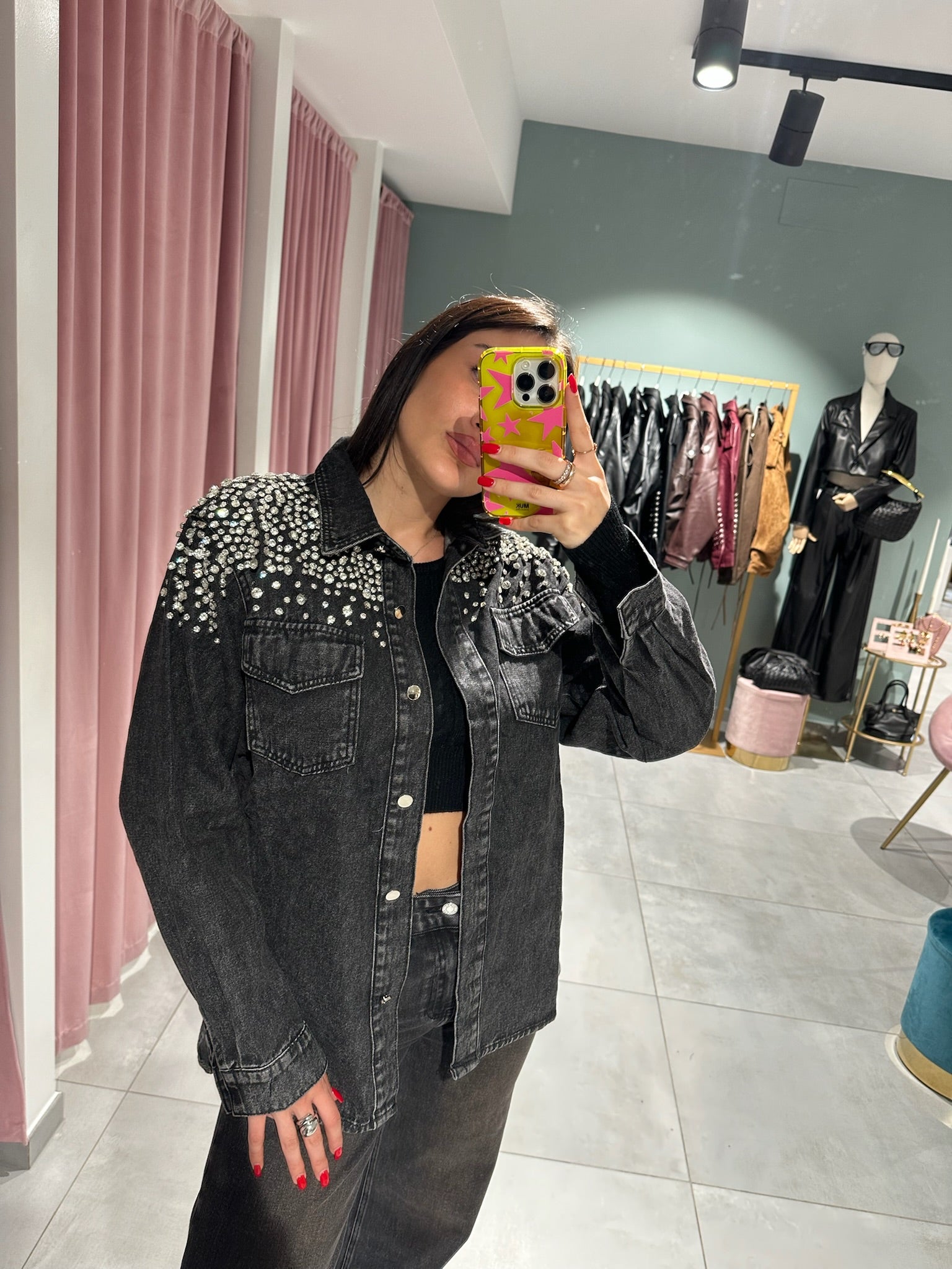 camicia jeans swarowski