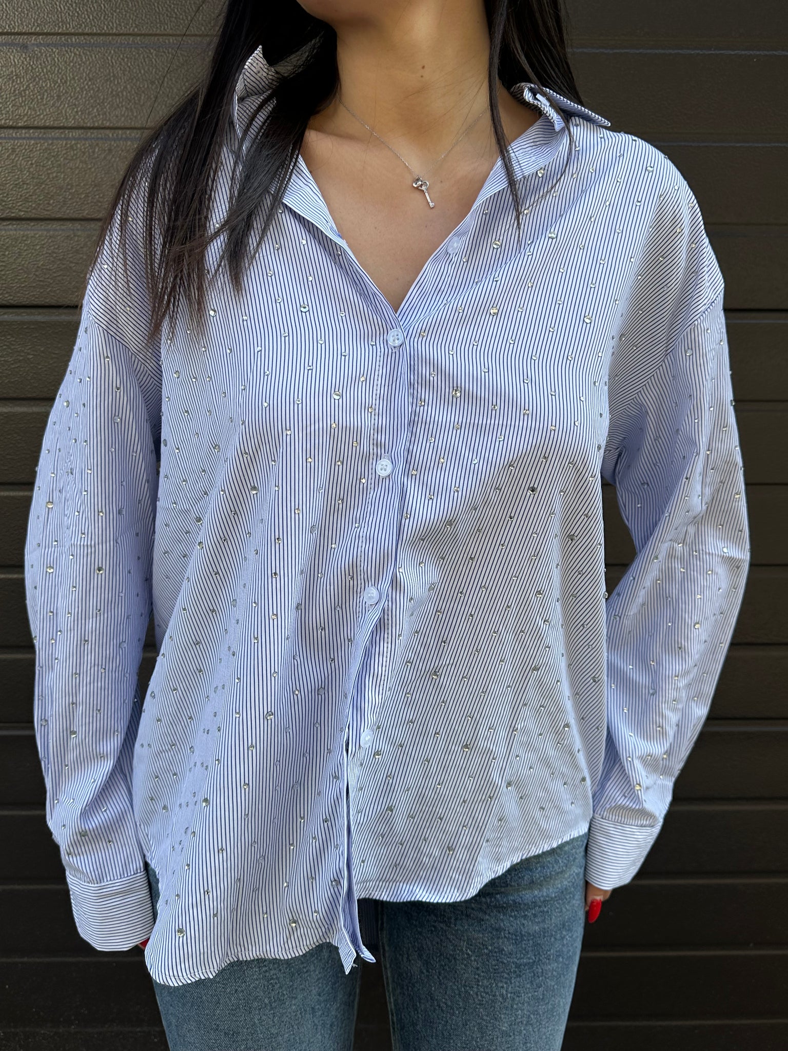 camicia righe strass