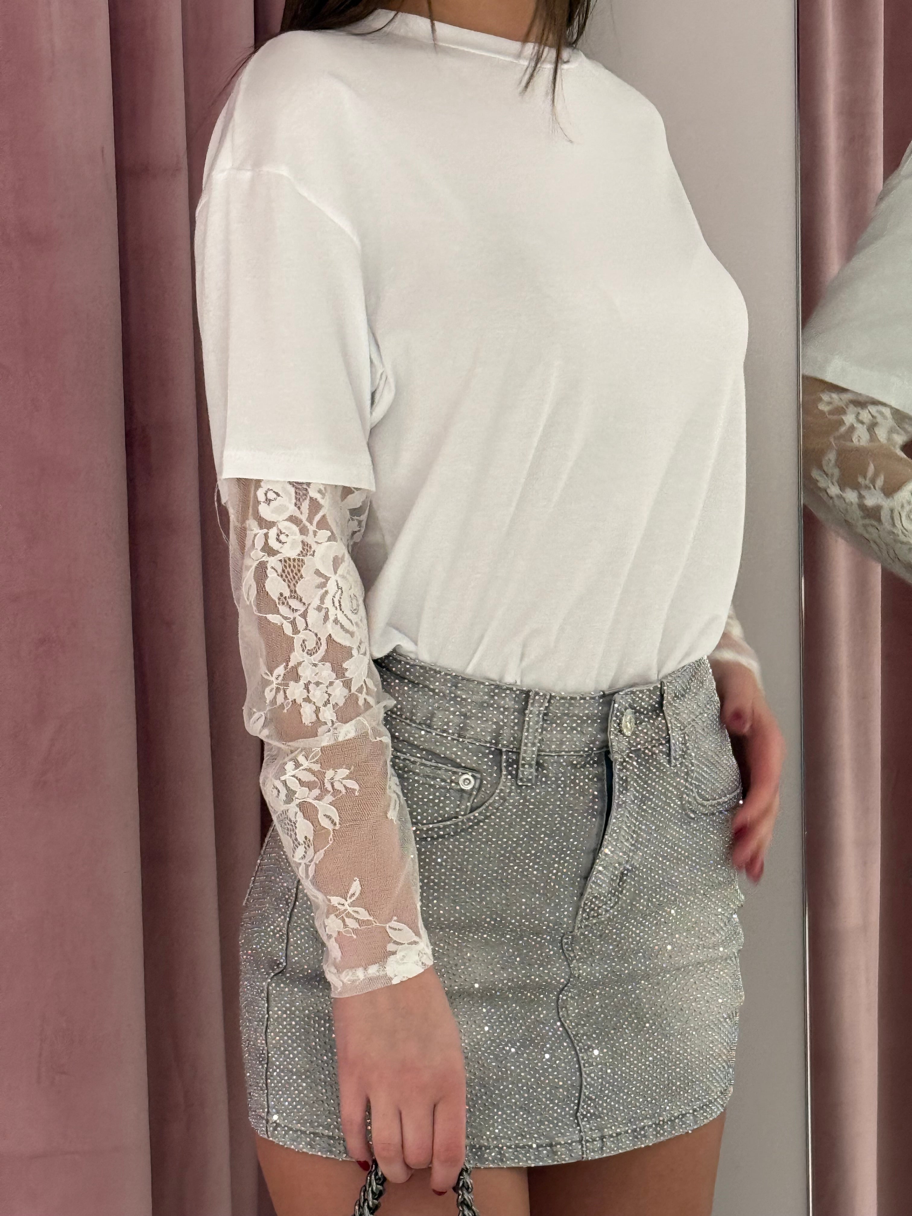 t-shirt pizzo bianco slim