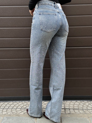 jeans cascata strass