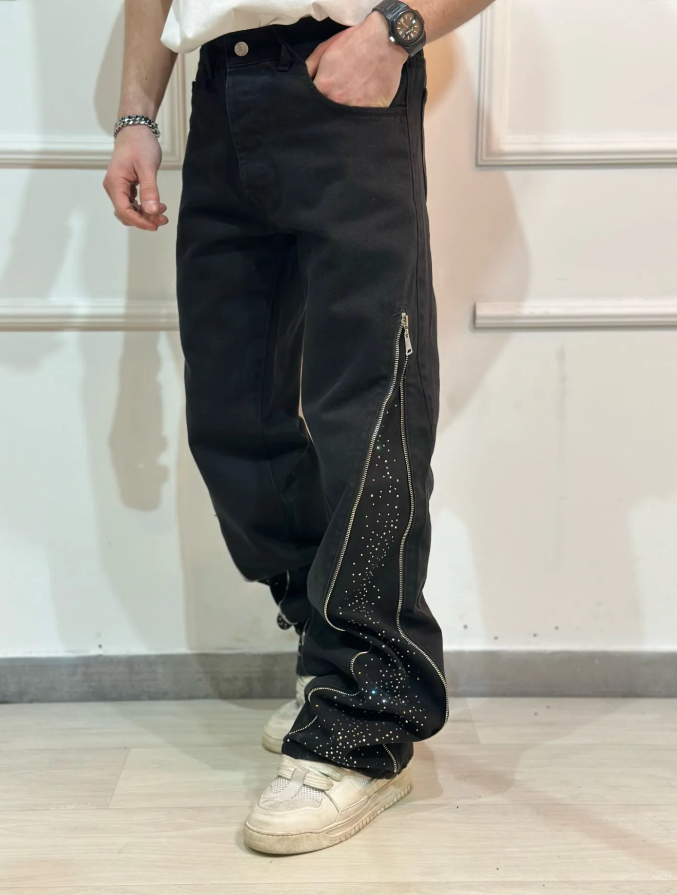 jeans zip strass zip