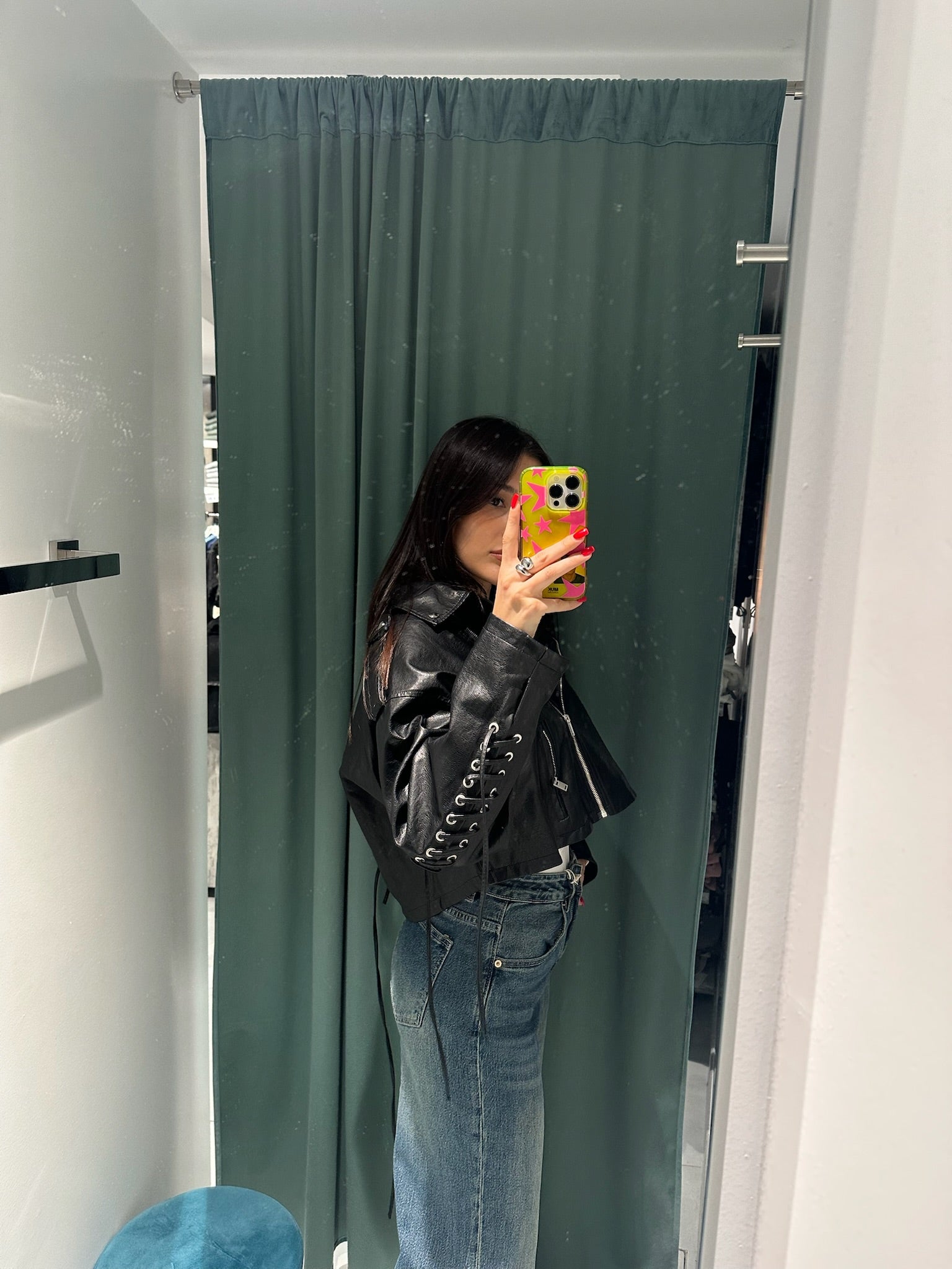 biker crop stringato