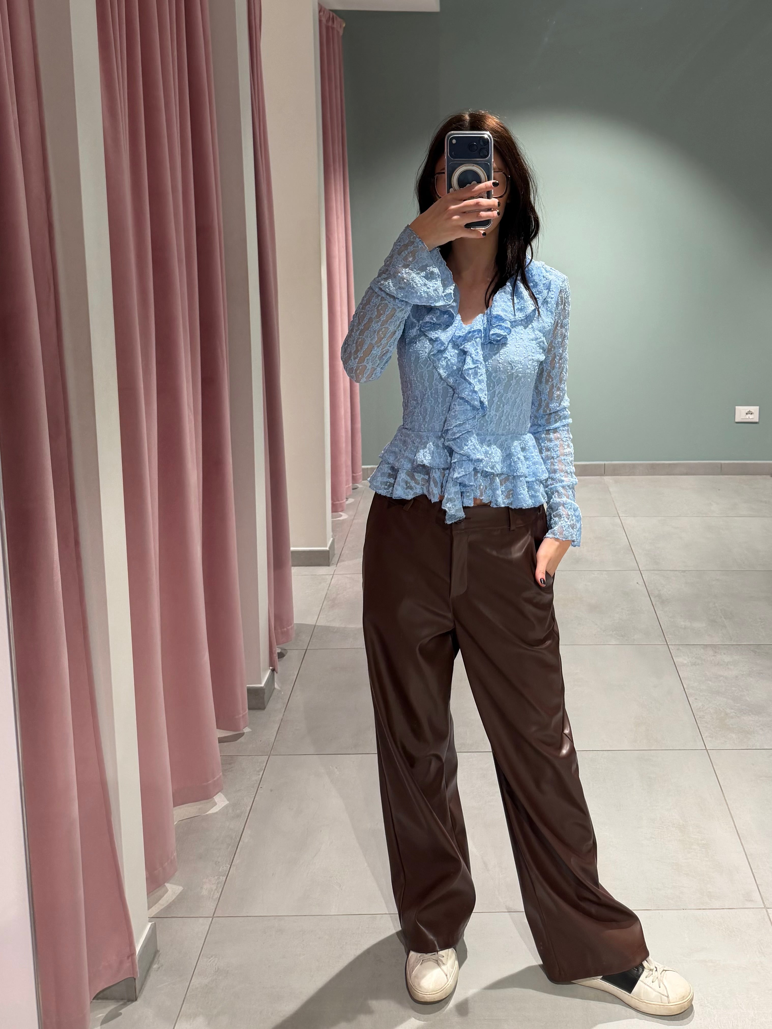 pantalone palazzo ecopelle