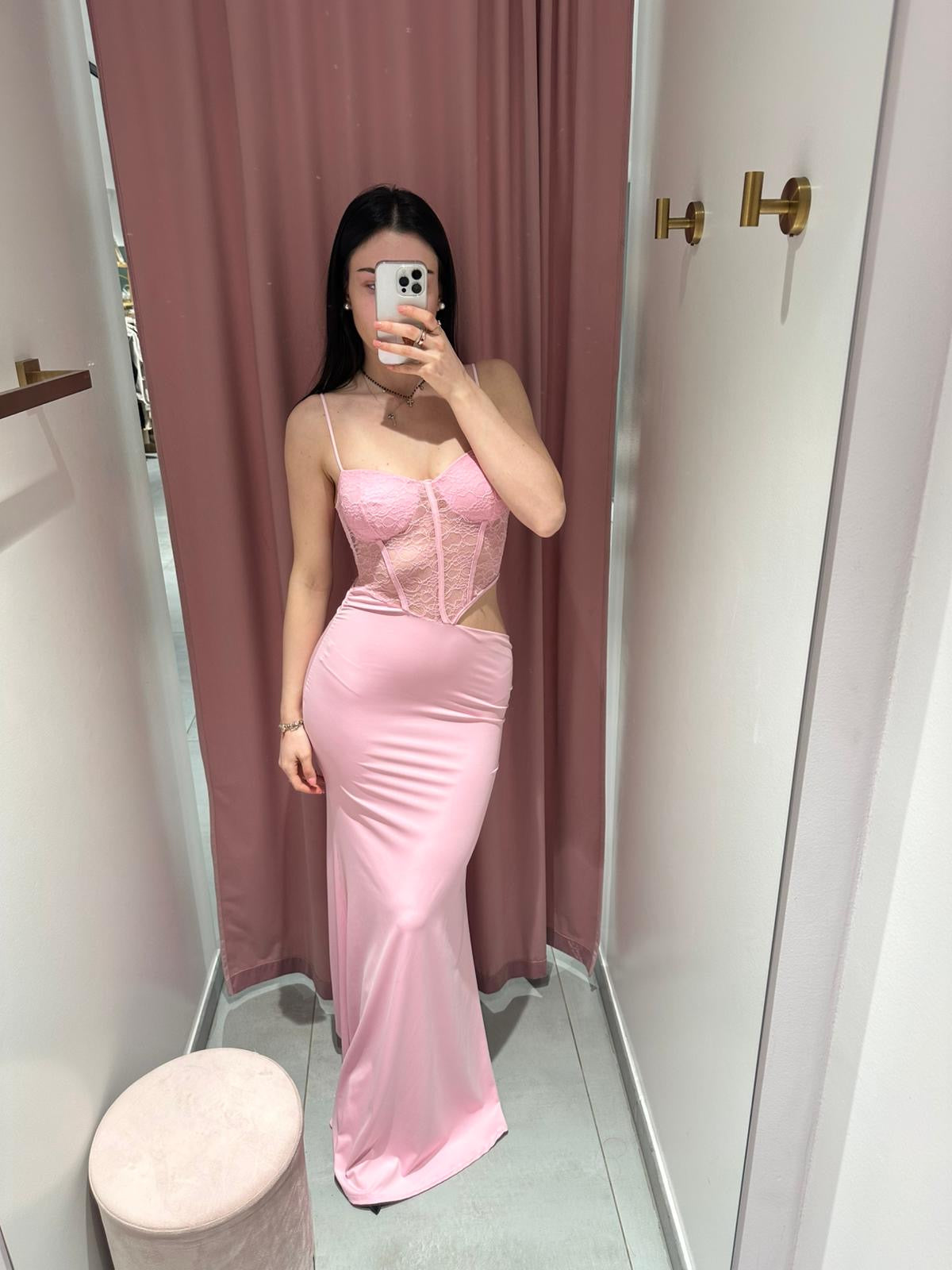 abito lungo corpetto pizzo