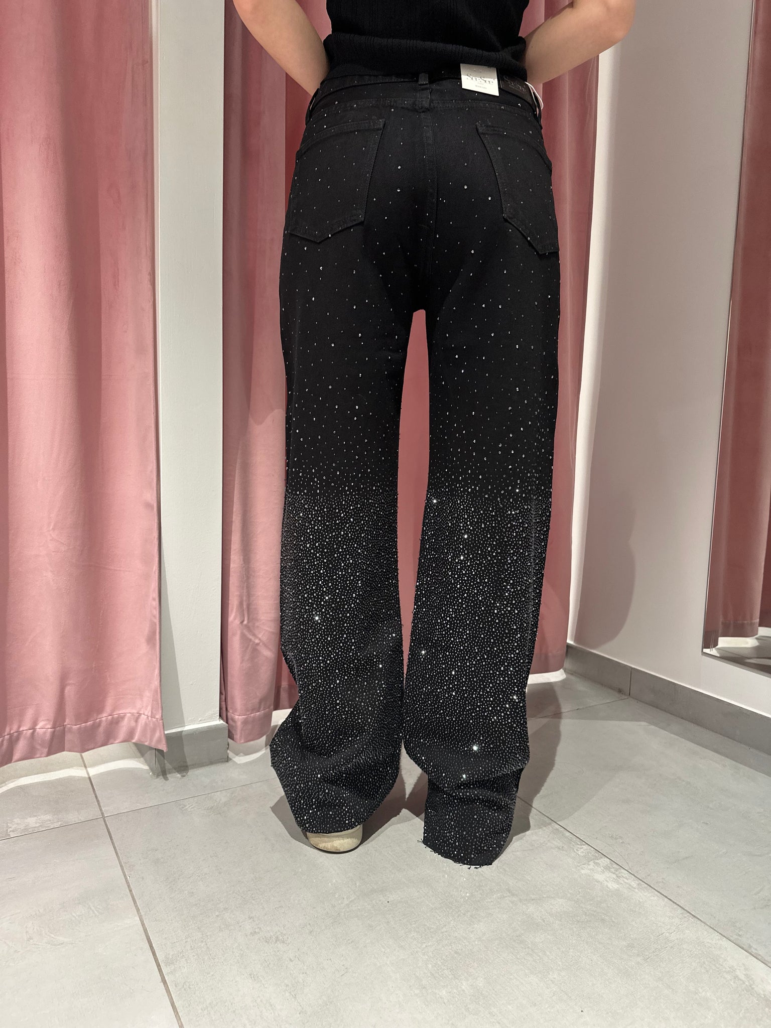 jeans cascata strass black