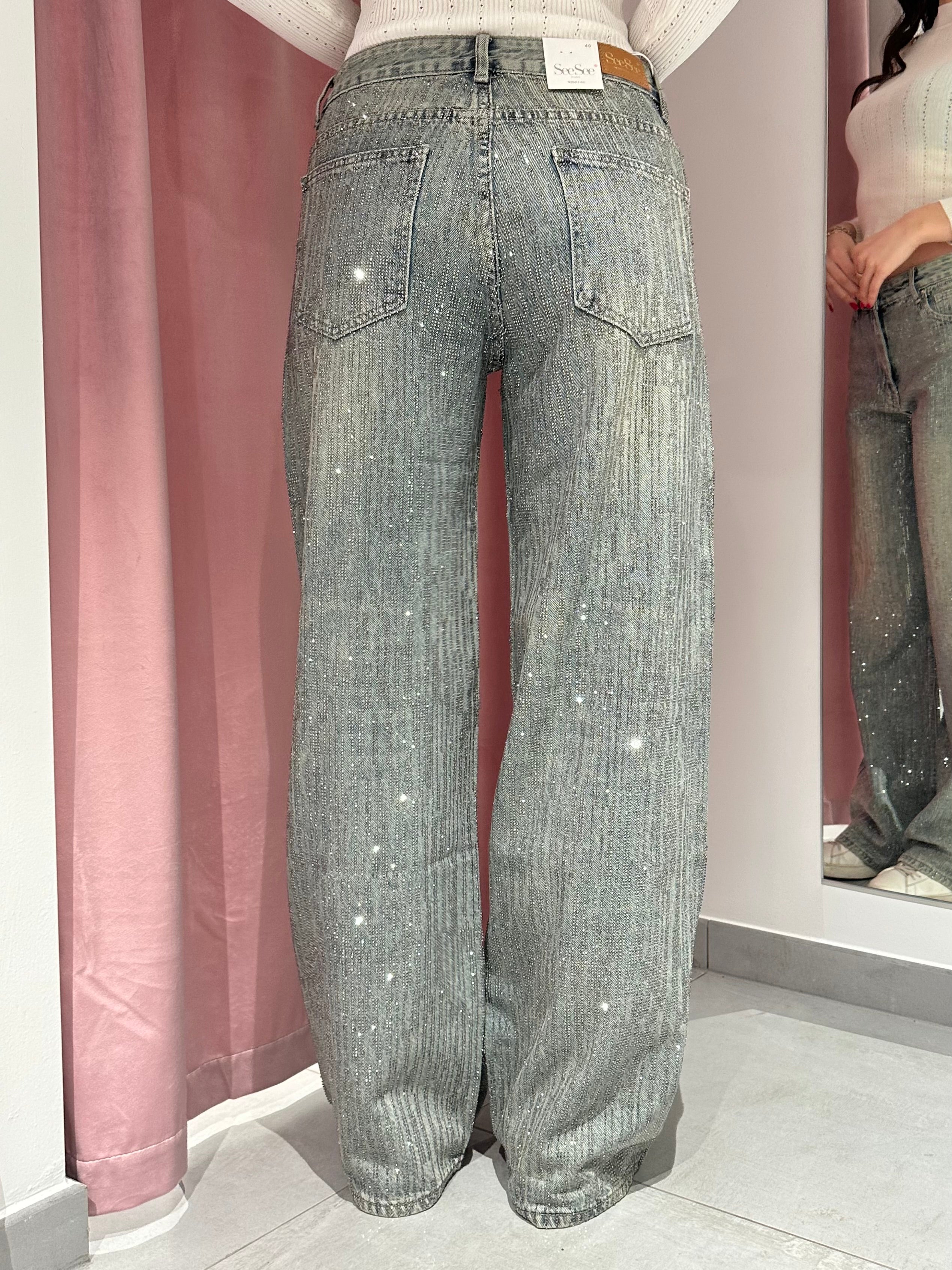 jeans palazzo over strass