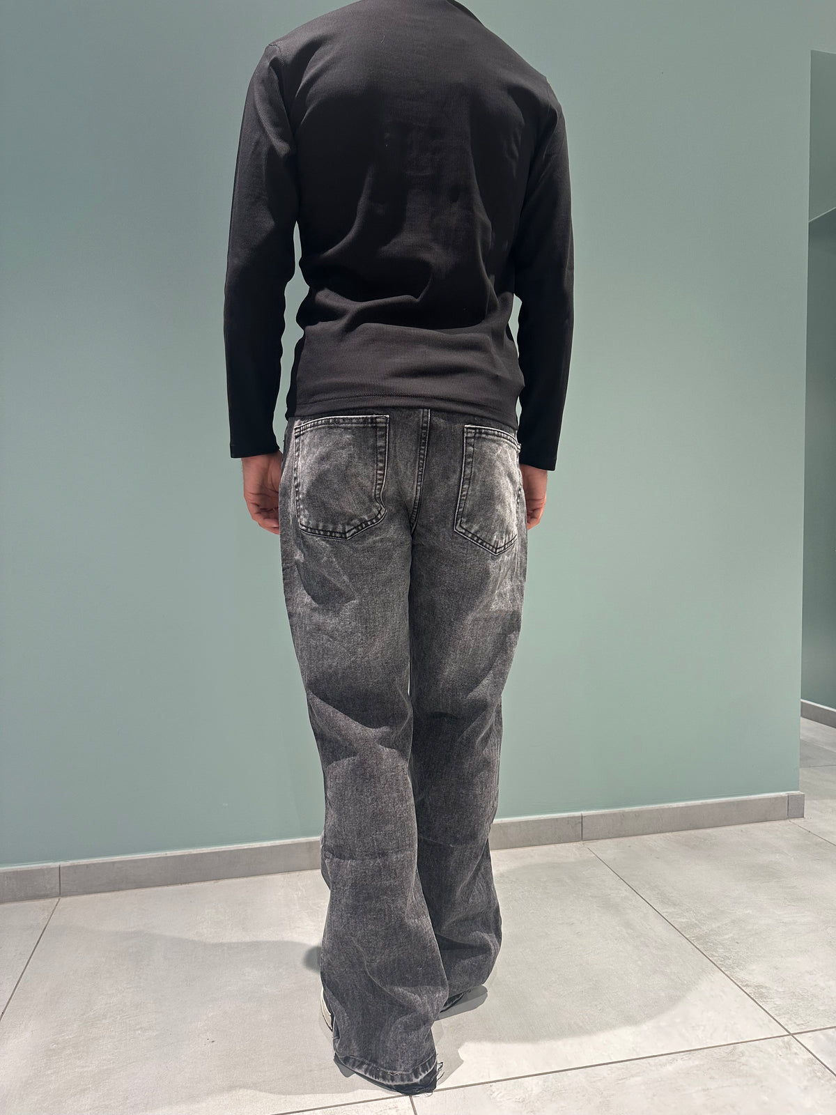 jeans flare over gray