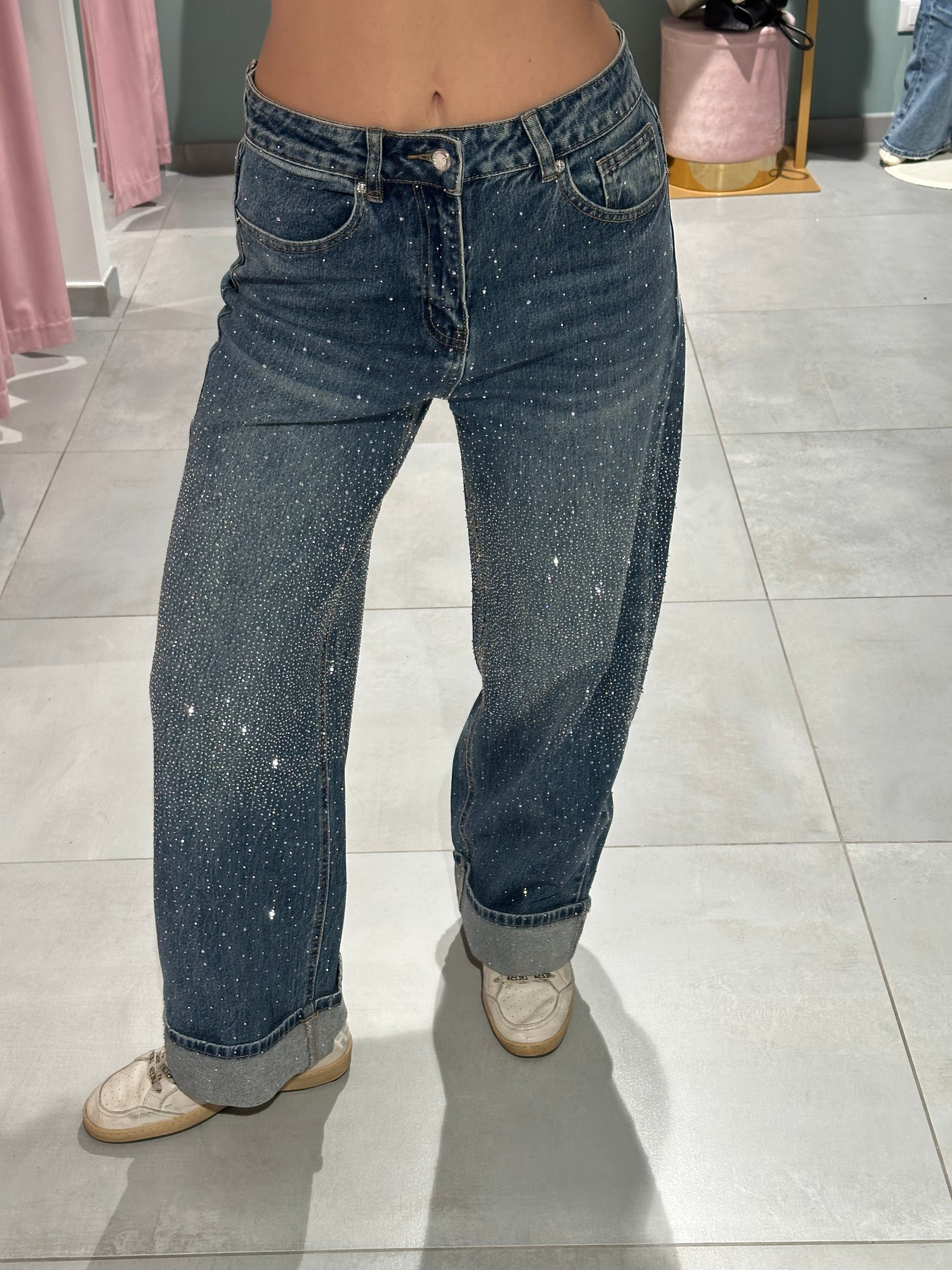 jeans strass e risvolto light