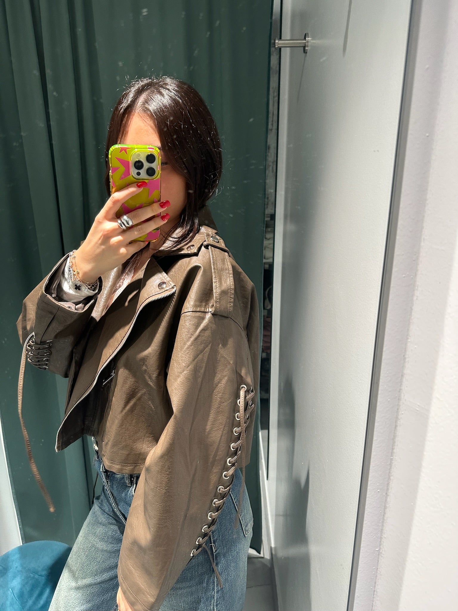 biker crop stringato